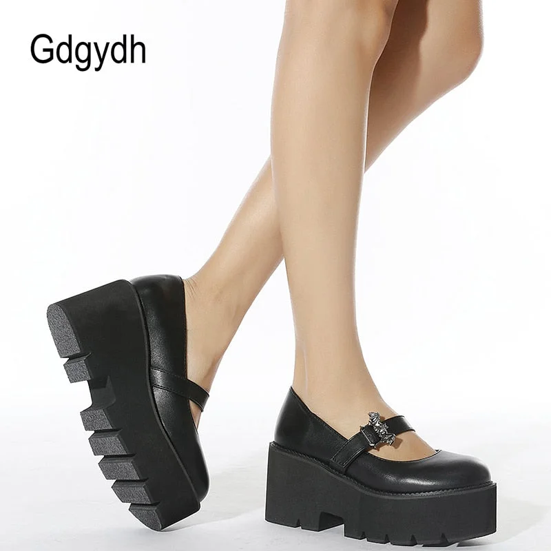 Gdgydh Vintage Lolita Bat Platform Mary Jane Shoes Women Block Heels Gothic Punk Style Black Women Pumps Plus Size 43 Drop Ship