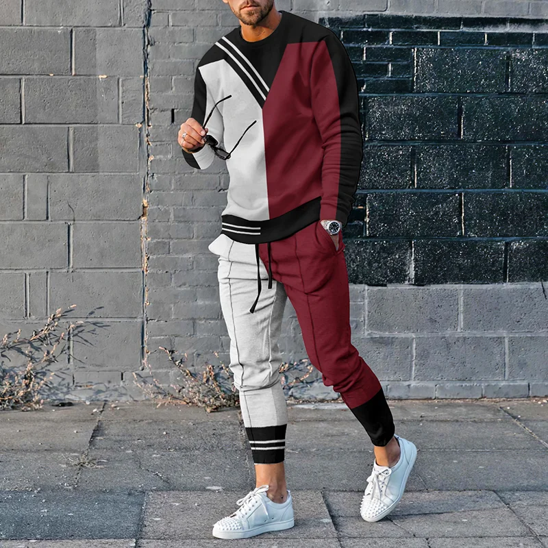 BrosWear Fashionable Three-Color Stitching Tracksuit Two Piece Set