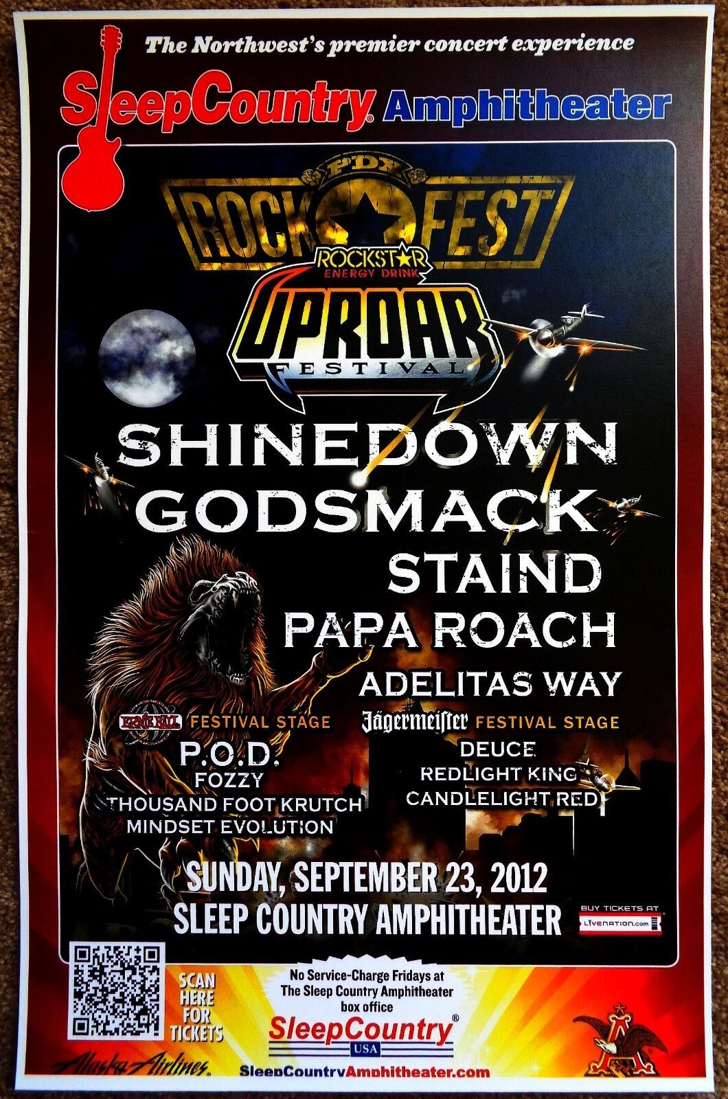 ROCKSTAR UPROAR FESTIVAL 2012 Gig POSTER Ridgefield Concert Shinedown Staind etc