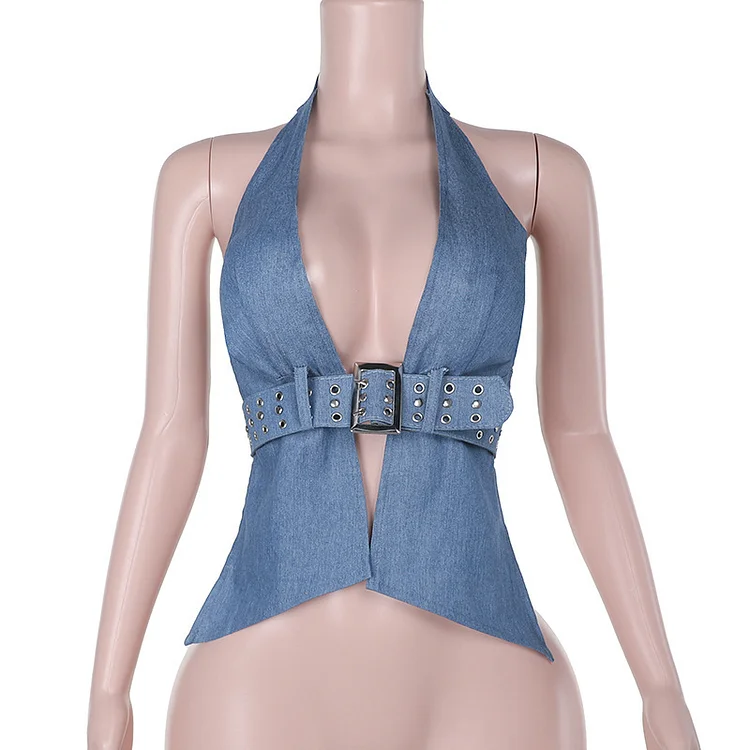 Sexy Denim Suspender Vest