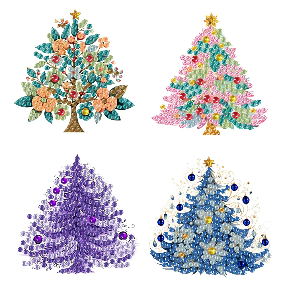 4Pcs Christmas Tree Acrylic Special Shaped Diamond Art Brooch Jewelry Kit