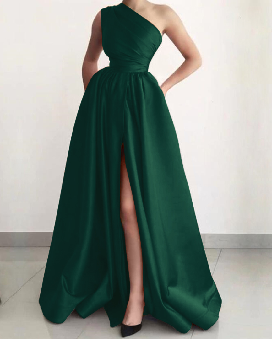 Daisda Burnt Orange Elegant One Shoulder Prom Dress A Line Split With ...