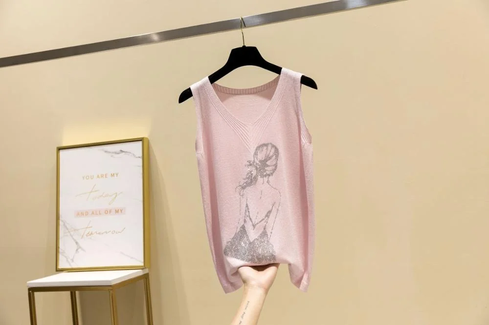 Knitted Vest Tank Top Women Onesize V-neck Streetwear Casual Tank Top Women Summer Thin Bright Silk Sleeveless Vest Outwear Tops