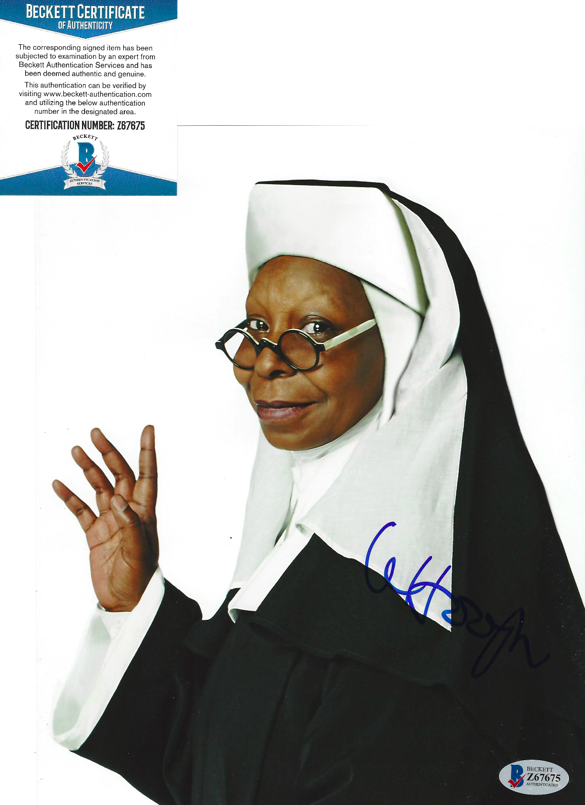 WHOOPI GOLDBERG SIGNED 'SISTER ACT' 8x10 MOVIE Photo Poster painting PROOF BECKETT COA BAS