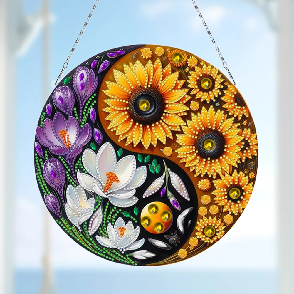 Flower Yin Yang 2D Flat DIY Diamond Painting Set Diamond Art Pendant Home Decor