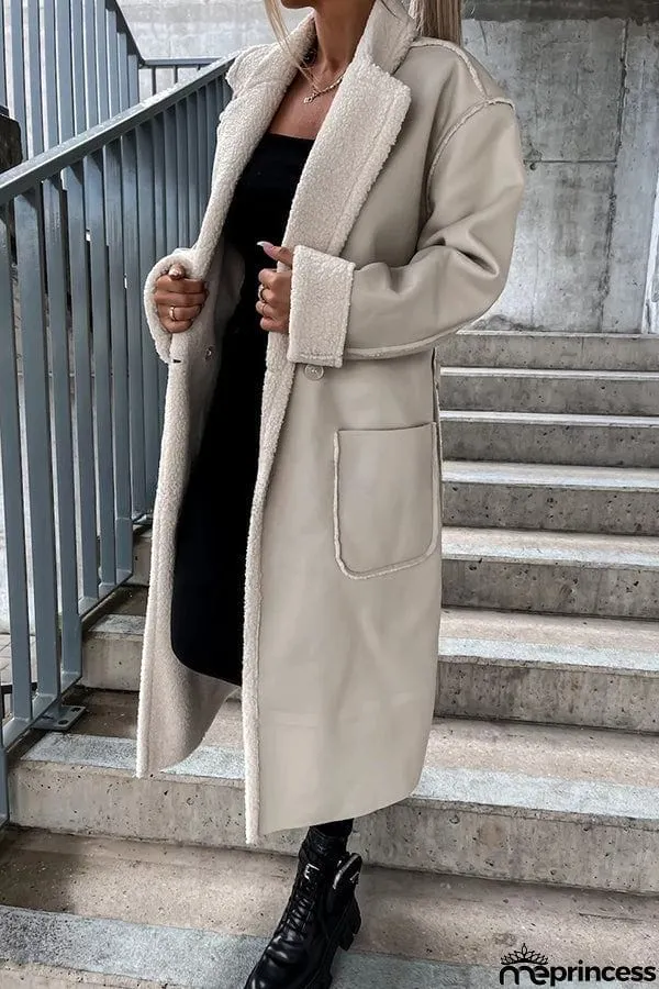 Harvey Pocket Long Sleeve Leather Plush Lined Button Down Coat