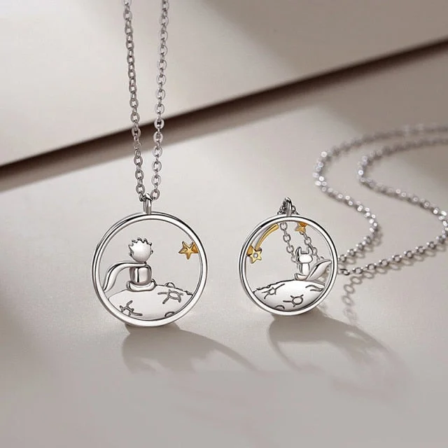 Fashion Couple S925 Silver Plated Prince Little Fox Pendant Personalized Necklace Valentine's Day Anniversary Gift  X203
