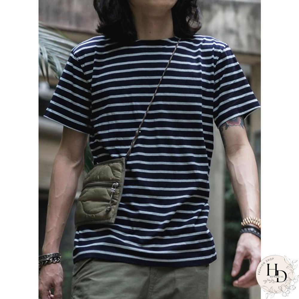 French Sailor Style Boat Neck Breton Striped Short-Sleeved T