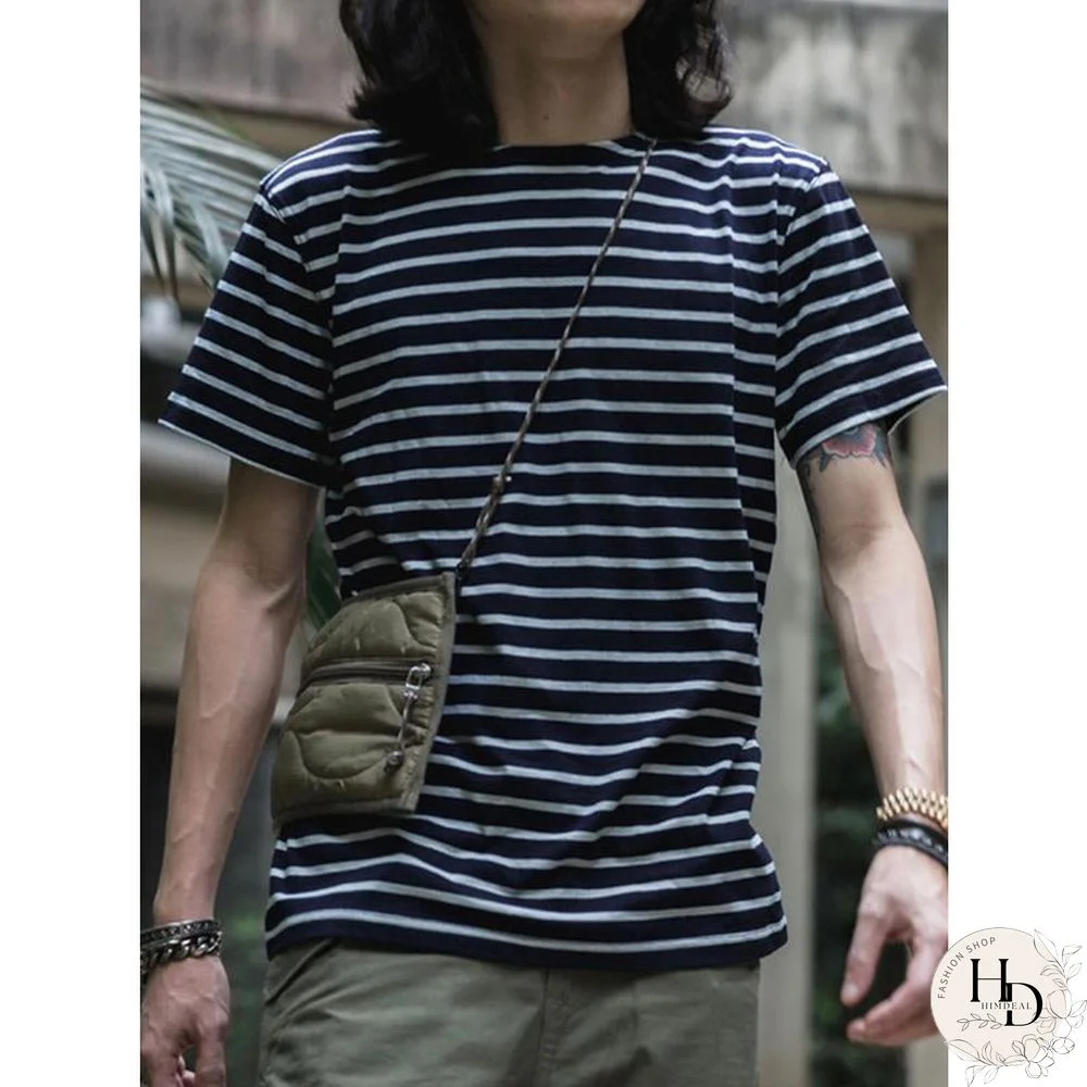 French Sailor Style Boat Neck Breton Striped Short-Sleeved T