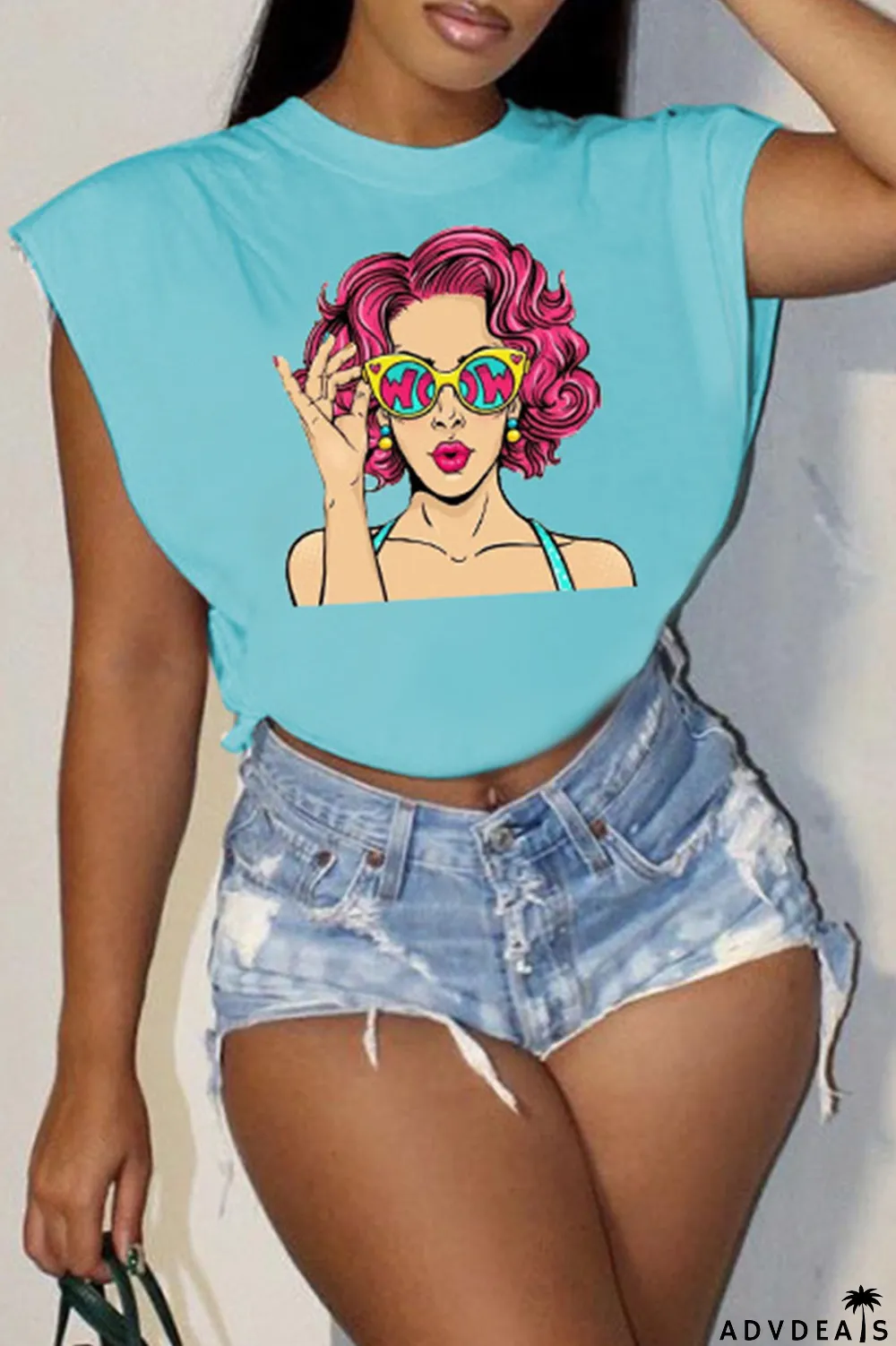 Rose Red Fashion Casual Print Patchwork O Neck T-Shirts