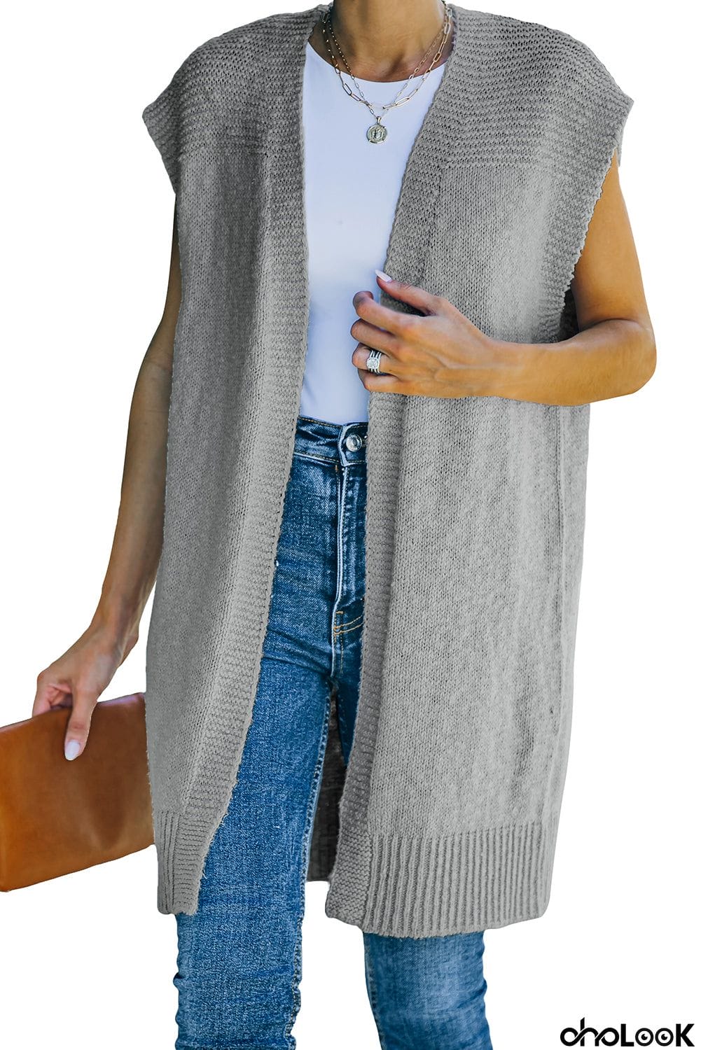 Basic Gray Vest Cardigan Sweater