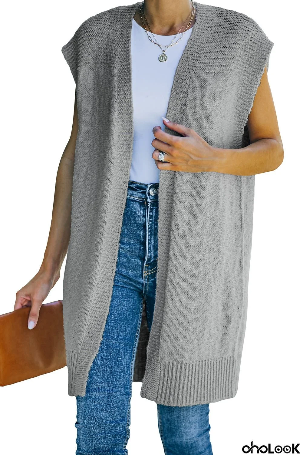 Basic Gray Vest Cardigan Sweater