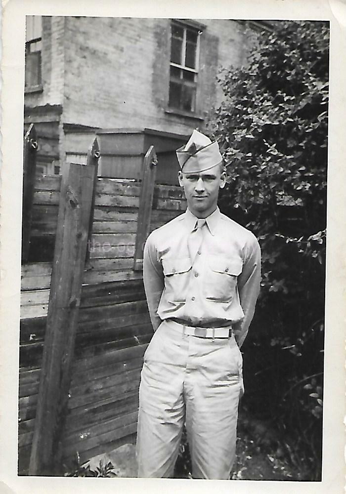 1940's WW2 ERA Found Photo Poster painting bw MILITARY MAN Original Portrait VINTAGE 19 8 D