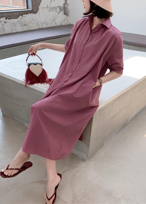 VCSHOES purple cotton dresses lapel collar Maxi summer Dresses