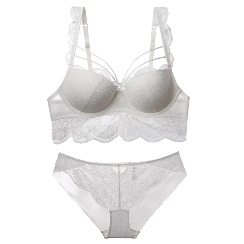 Billionm Women Underwear Sexy Ultra Thin Bra Set Black Lace Hollow Push Up BrassiereTemptation Intimates Plus Size Bra & Brief Set