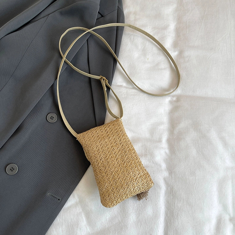 Women’s Small Straw Solid Color Streetwear Straw Square Flip Cover Crossbody Bag