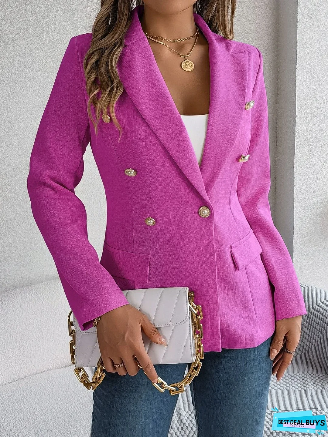 Decorative Pocket Flap Lapel Collar Long Sleeve Blazer