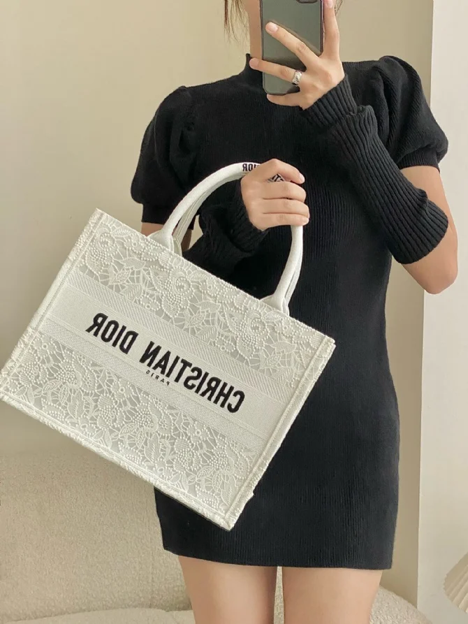 Dior_CD_book_tote23夏季新款蕾絲白色中號_36cm_-