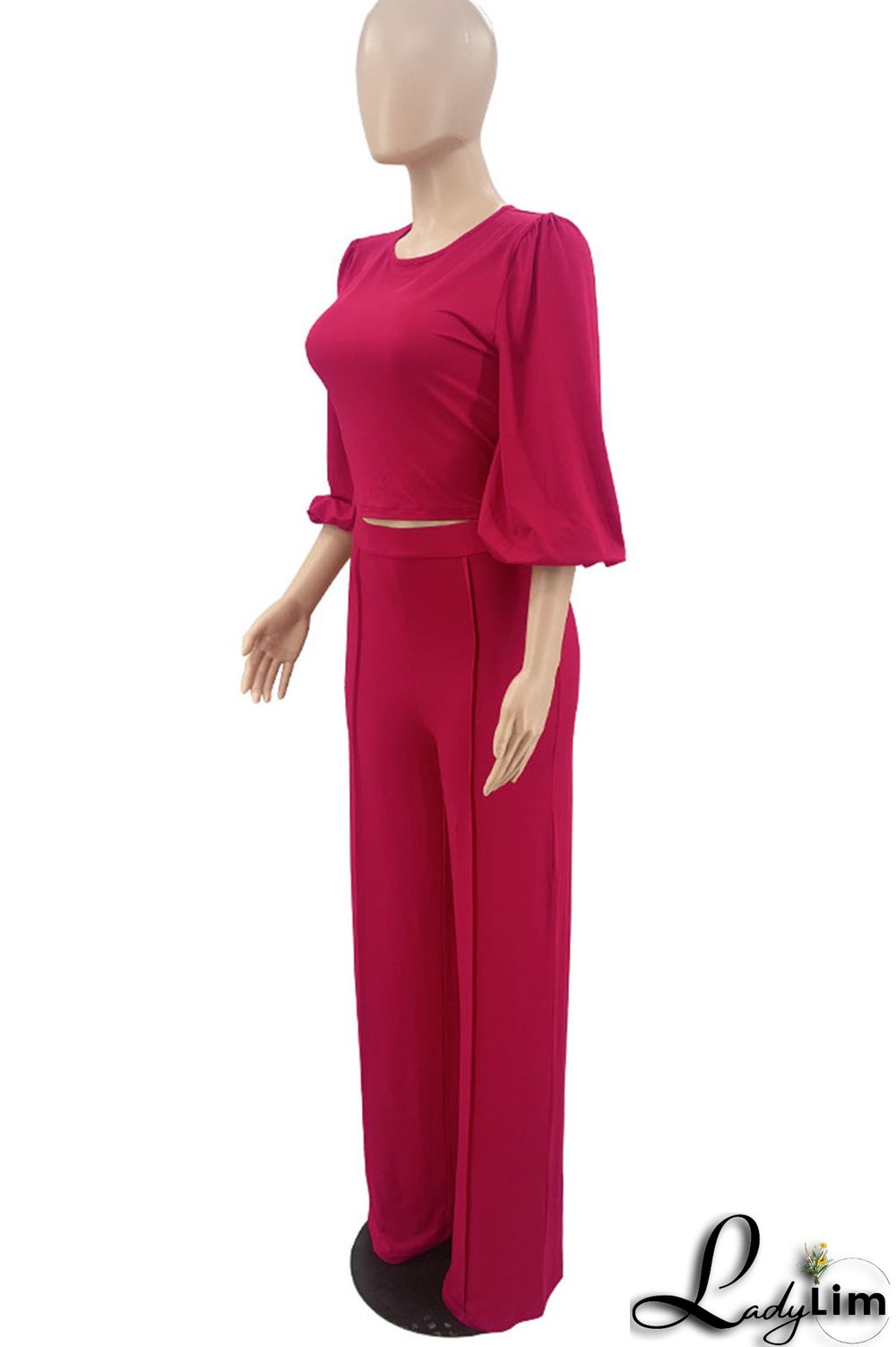 Red Casual Solid Split Joint O Neck Half Sleeve Two Pieces