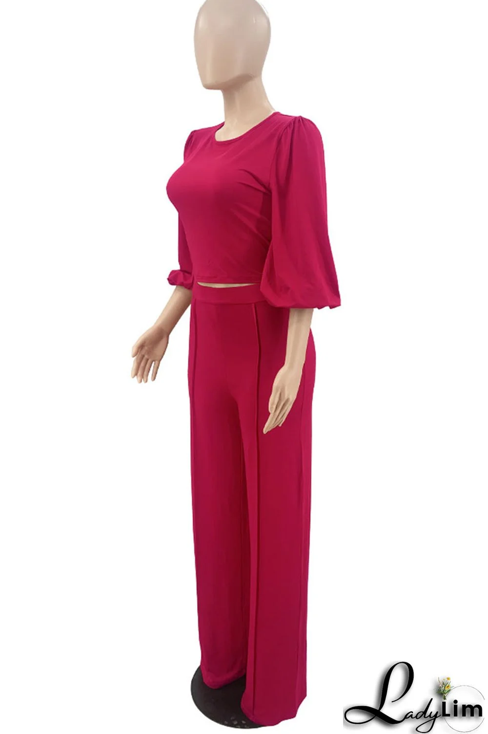 Red Casual Solid Split Joint O Neck Half Sleeve Two Pieces