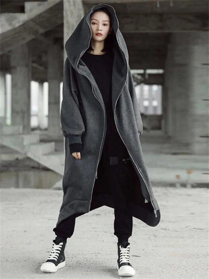 Women's Coat Casual Jacket Hoodie Jacket Casual Daily Going out Winter Fall Maxi Coat V Neck Regular Fit Warm Lightweight Casual Jacket Long Sleeve Solid Color Full Zip Green Blue Gray-Cosfine