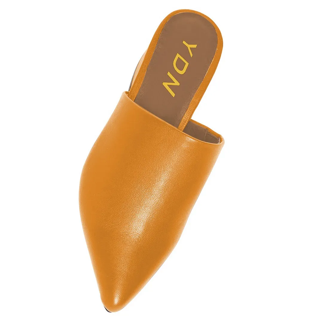 Orange Faux Leather Sophistication Pointed Toe Mules for Women