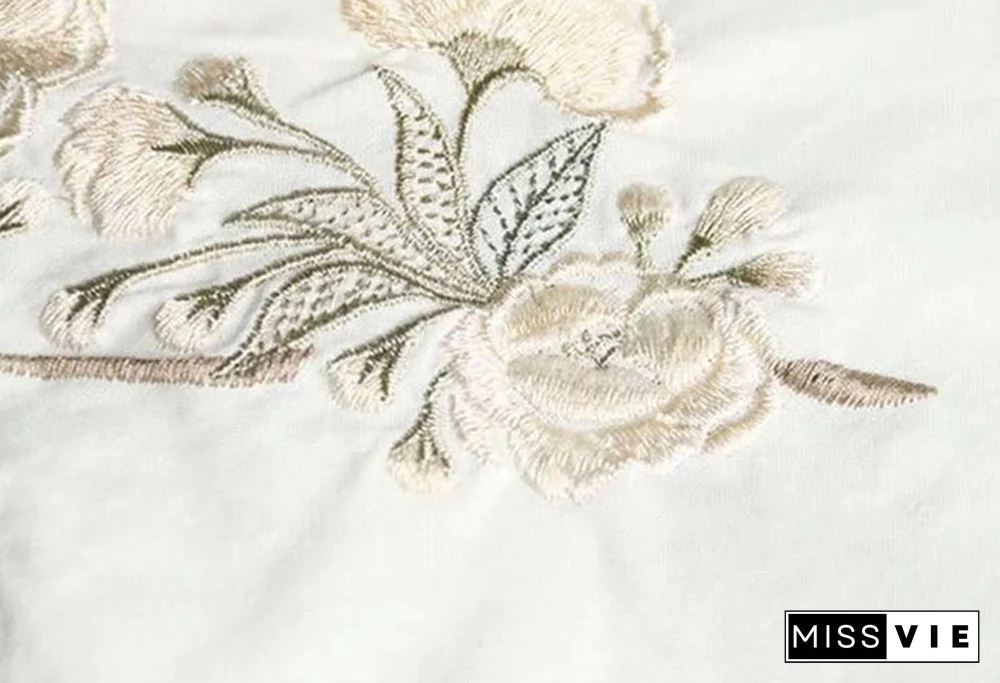 Women Spring Summer Retro Buckle Shirt Top Chinese National Style Embroidery Three Quarter Sleeve Floral Cheongsam Shirts