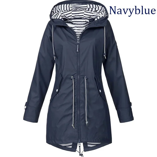 Women Waterproof Zipper Rain Jacket Solid Color Ladies Outdoor Mountaineering Lightweight Raincoats Plus Size
