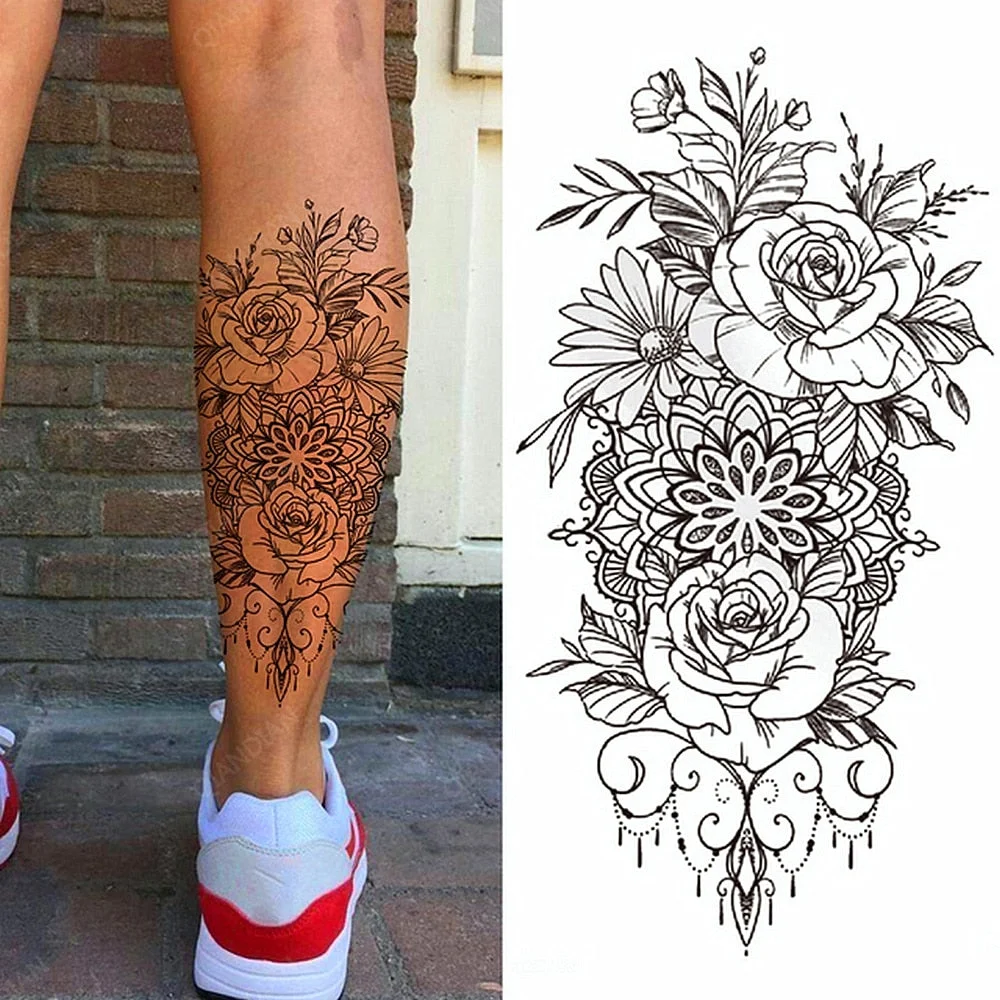 Big Rose Waterproof Temporary Tattoo Flower Butterfly Bird Hipster Fashion Woman Fake Body Arm Sticker Man Tatoo Art Leg Totem