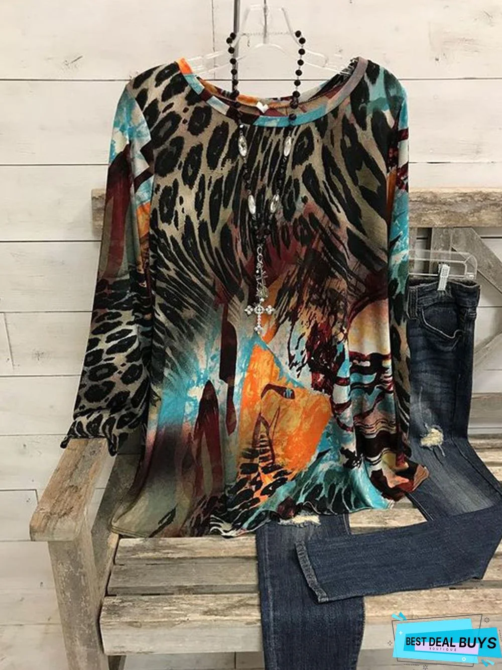 Loose Vacation Crew Neck Tunic Top