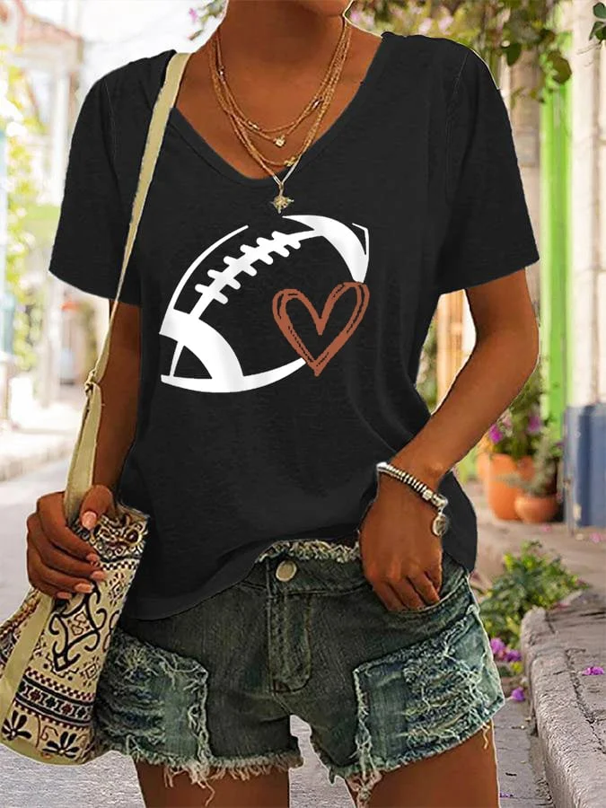 Women's Football Lover Casual V-Neck Tee
