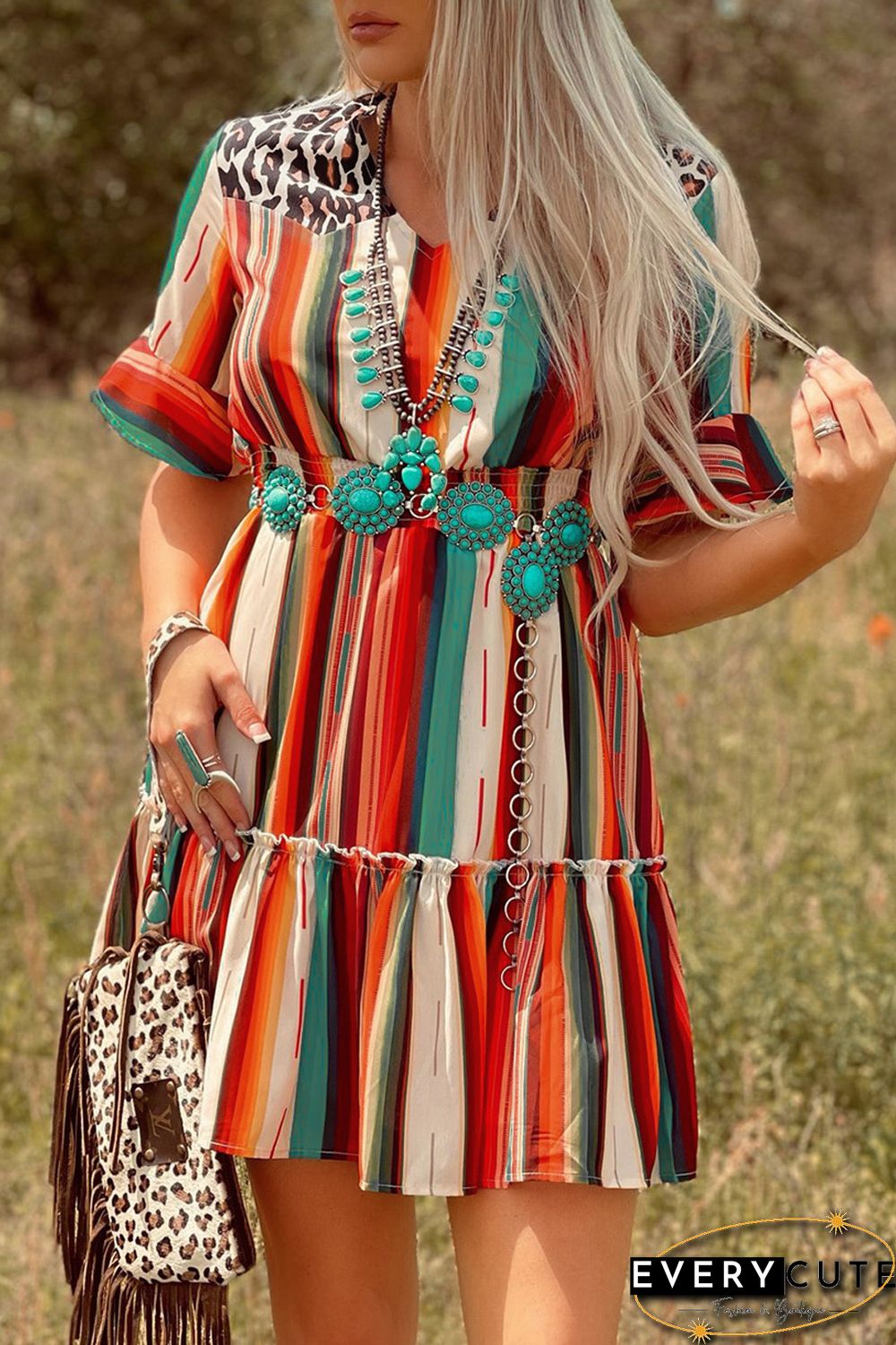 Serape Striped Leopard Mini Dress