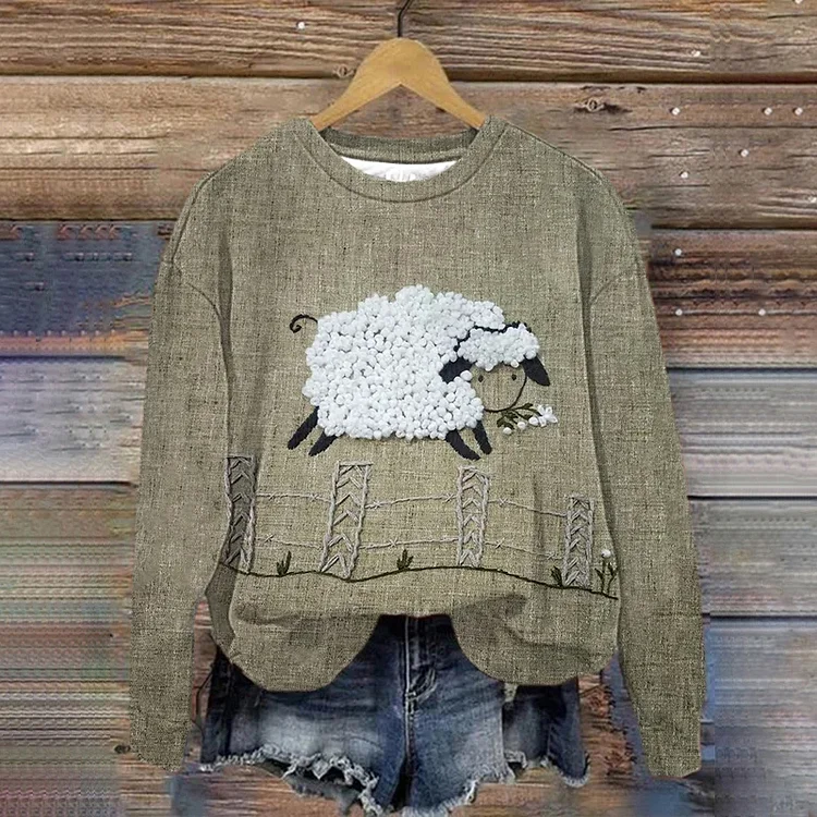 Comstylish Women's Vintage Sheep Print Sweatshirt