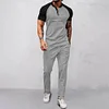 Men's Casual Color-Block Waffle-Knit Short-Sleeve T-Shirt & Long Pants Two-Piece Set by Inlyline
