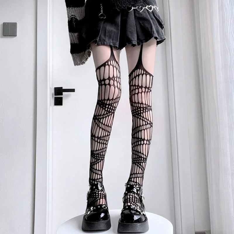 HOLLOW MESH GARTER STOCKINGS