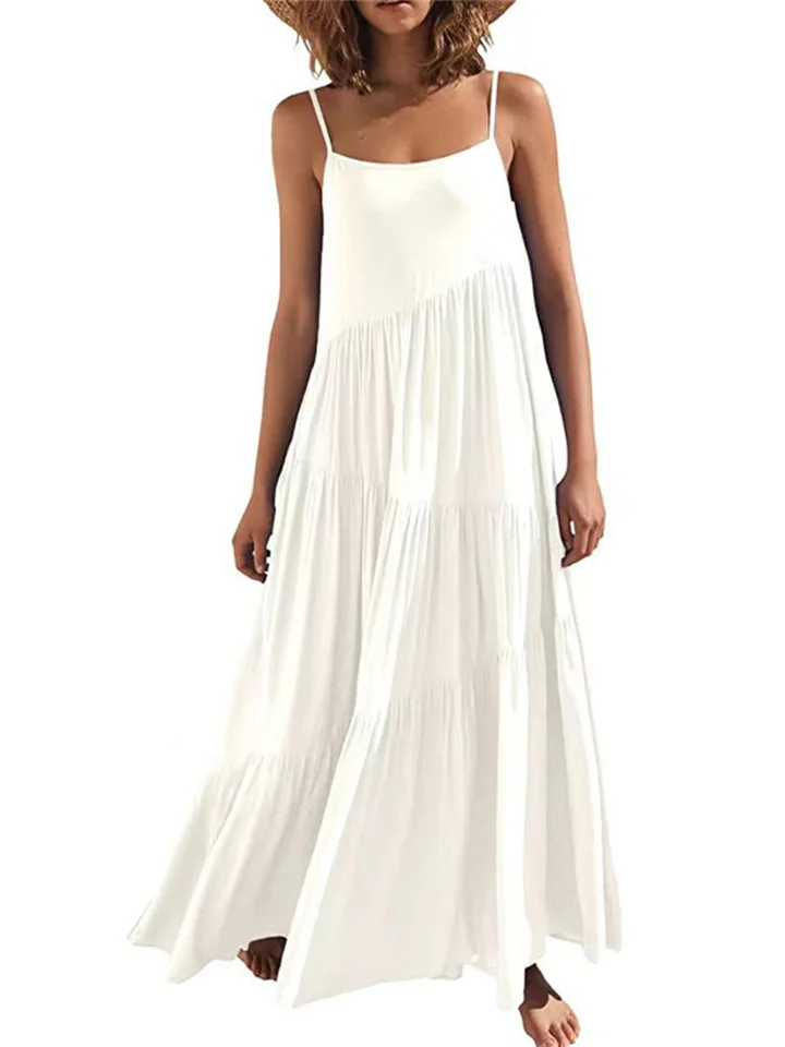 Summer Halter Wool Yarn Mesh Splicing Dress Elegant Dress Female White Pink-Cosfine