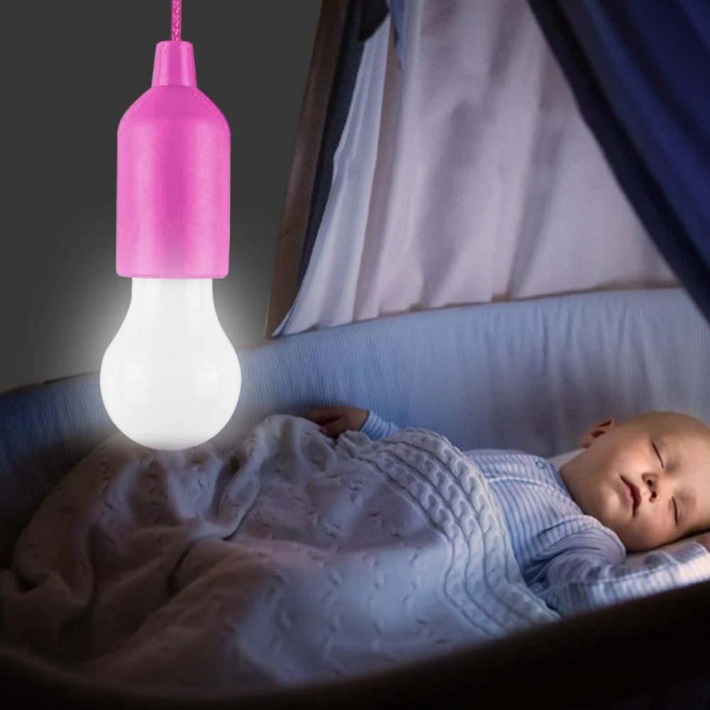 LED Hanging Light Bulb Battery Powered Colorful Pull Cord Bulbs (Rose Red)