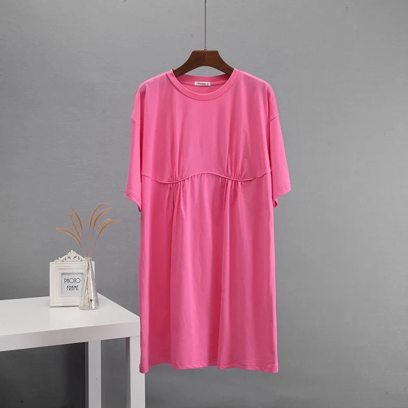 Athvotar Athvotar Summer New Cotton Dress Women's Casual Loose Round-Neck T-Neck Round-Neck A-Shaped Dress Women's Dress