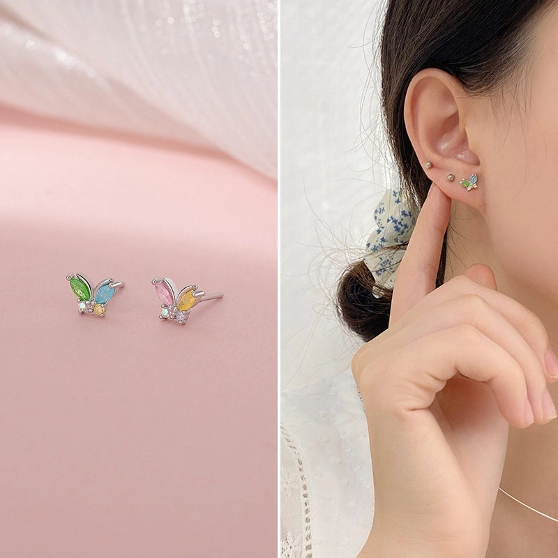 1 Pair 925 Sterling Silver Zircon 925 Sterling Silver Earrings Butterfly Earrings