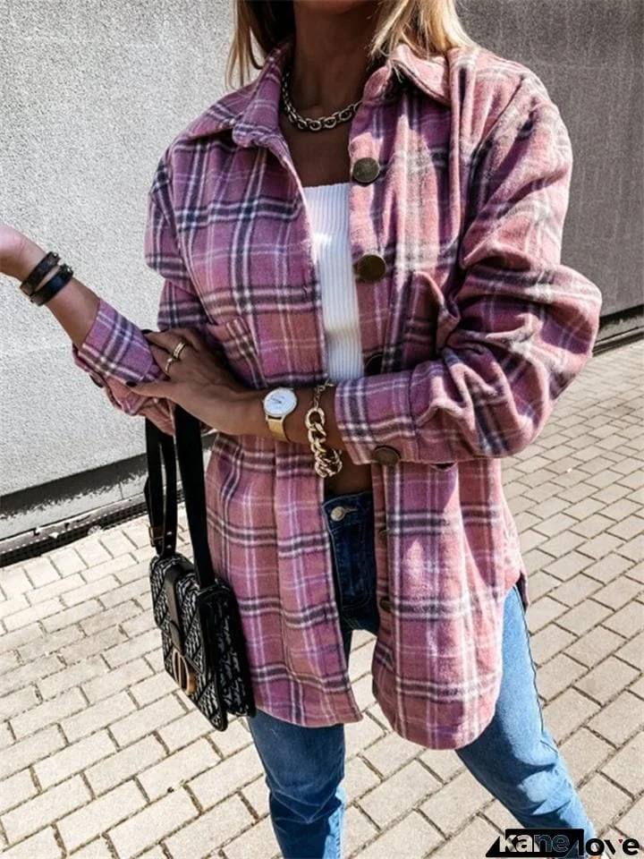 Vintage Style Front Button Plaid Long Sleeve Coats