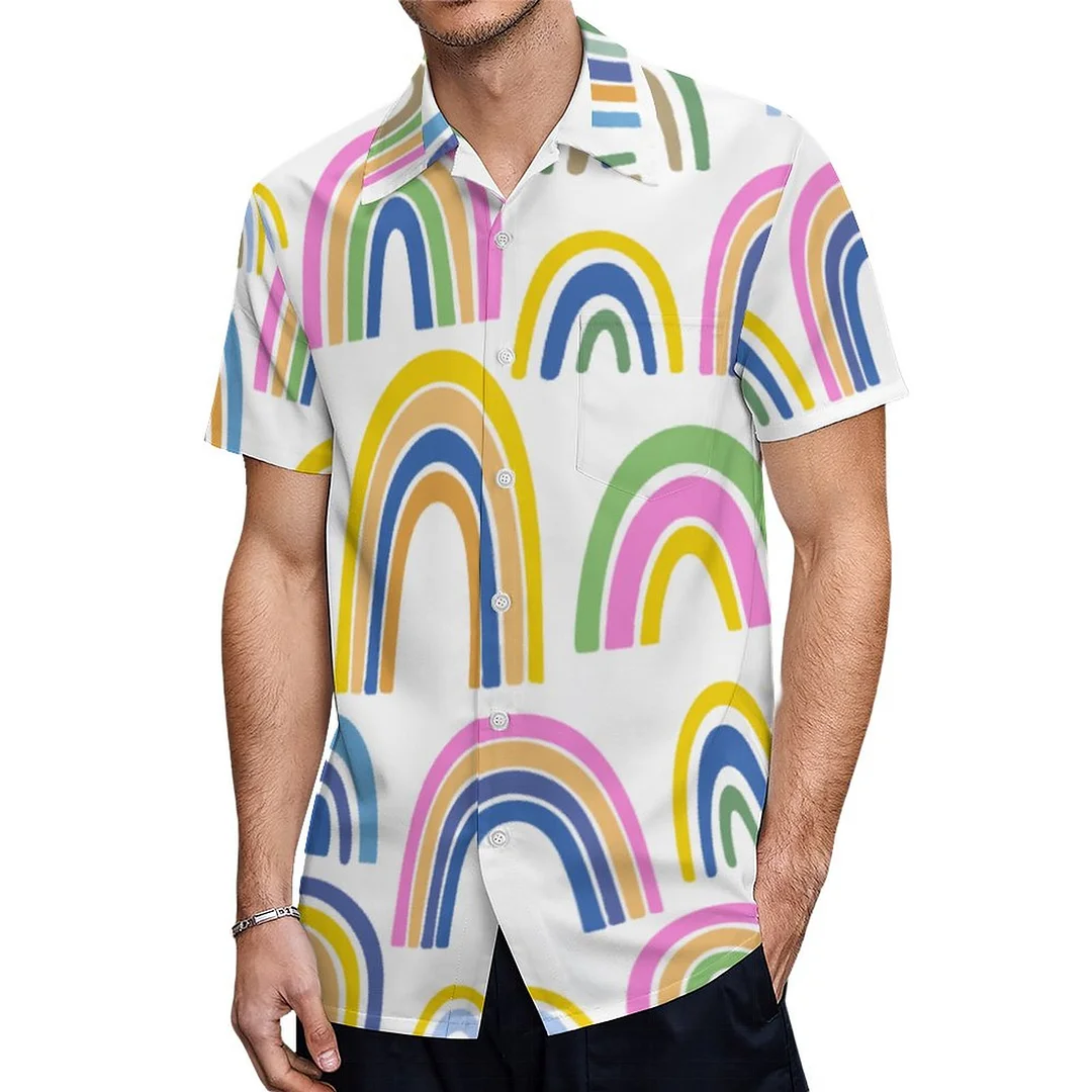 White Yellow Blue Cute Colorful Rainbow Hawaiian Shirt Mens Button Down Plus Size Tropical Hawaii Beach Shirts