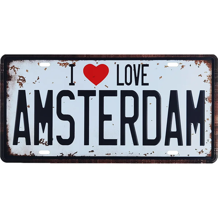 J’adore la licence d’Amsterdam - Enseigne en étain vintage - 5.9x11.8inch