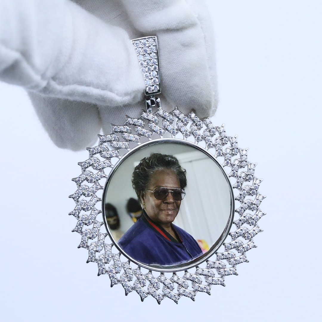 Custom Photo Iced Out Bezel Frame Big Round Pendant Necklace-VESSFUL
