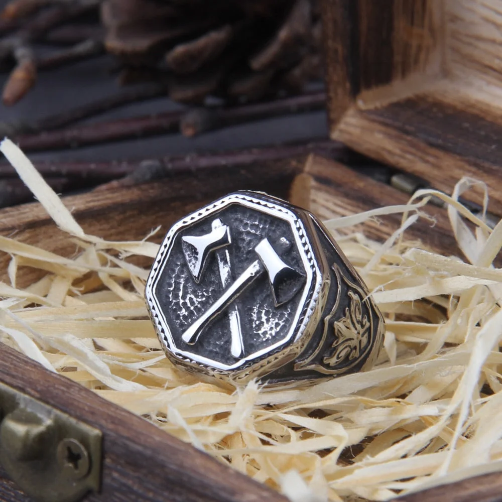 Christmas Gift Wholesale Slavic Perun Axe Biker Ring Stainless Steel Jewelry Punk Classic Slavic Perun Motor Biker Ring For Men