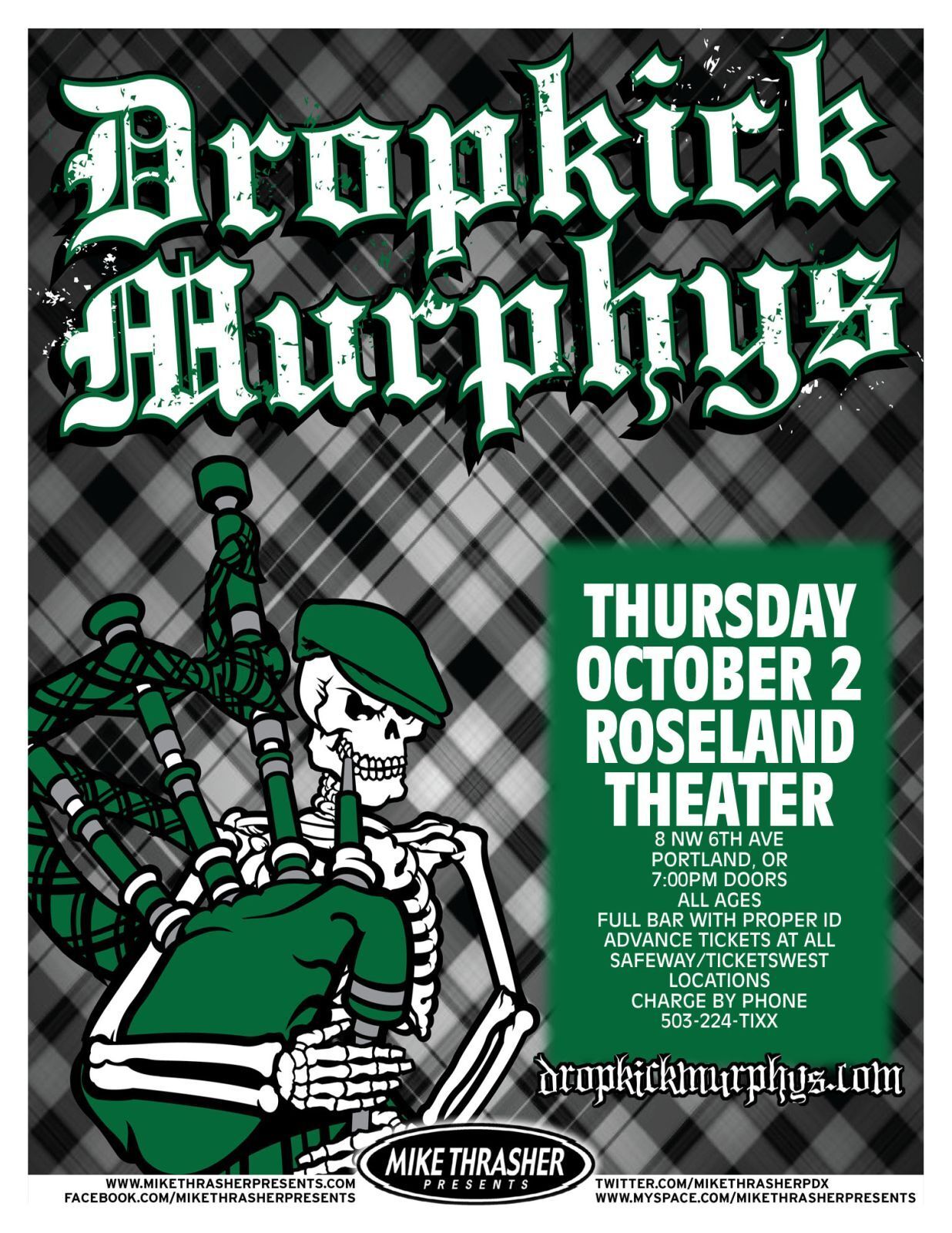 DROPKICK MURPHYS 2014 Gig POSTER Portland Oregon Concert