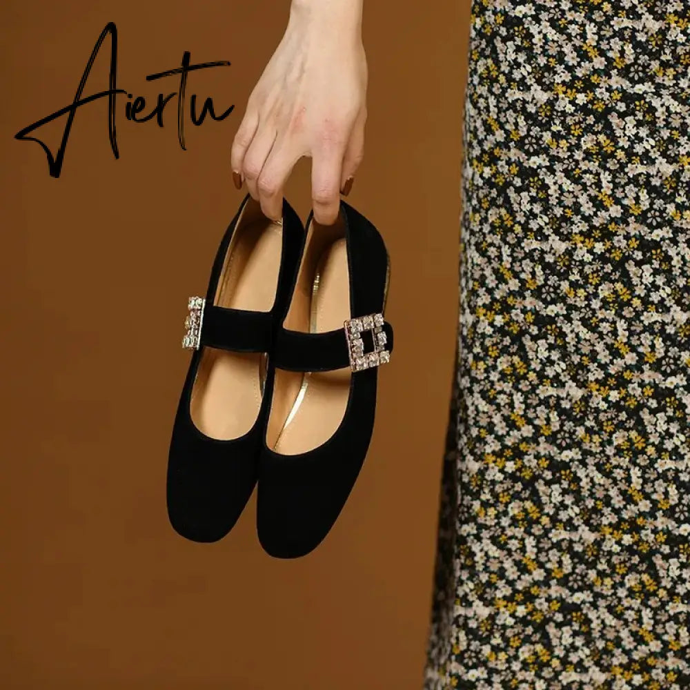 New Popular Plaid Comfortable Mary Janes Shoes Fashion Square Toe Buckle Strap Ladies Shoes Spring/Autumn Pumps Women Shoes Aiertu
