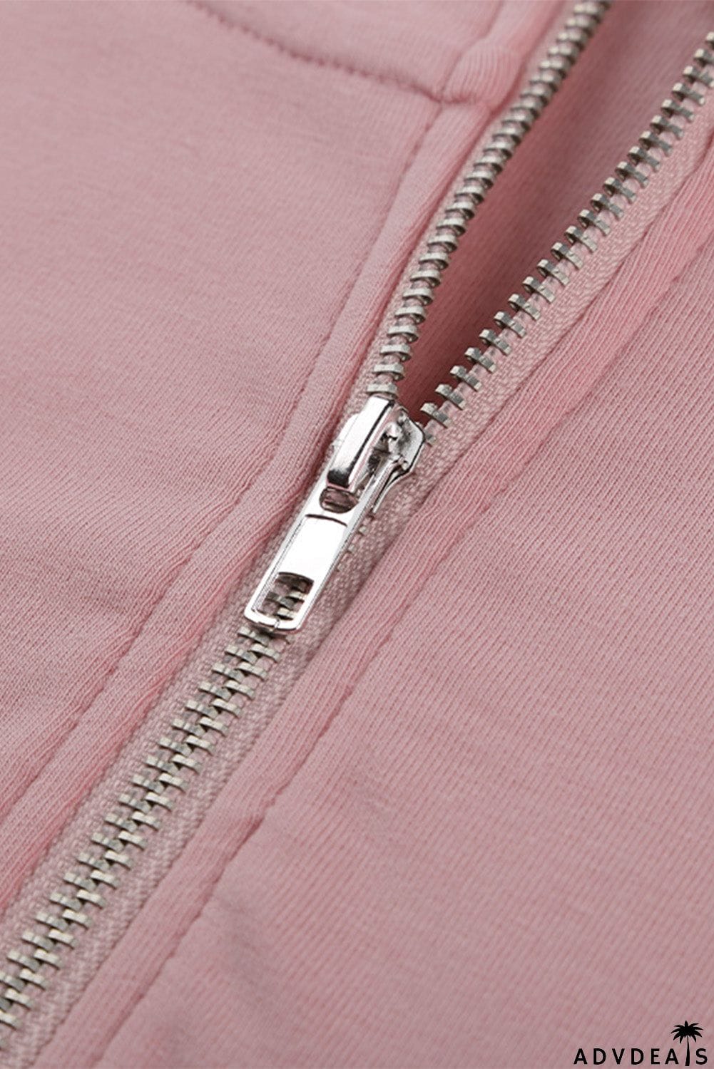 Women's Pink Full Zip Hoodie Coat with Floral Print Hooded Inner