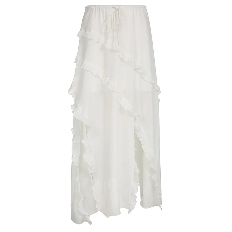 Ueong Summer New Ins Holiday Style Gently Forked Lotus Leaf Edge Elegant Fashion Hot Girl Half Skirt