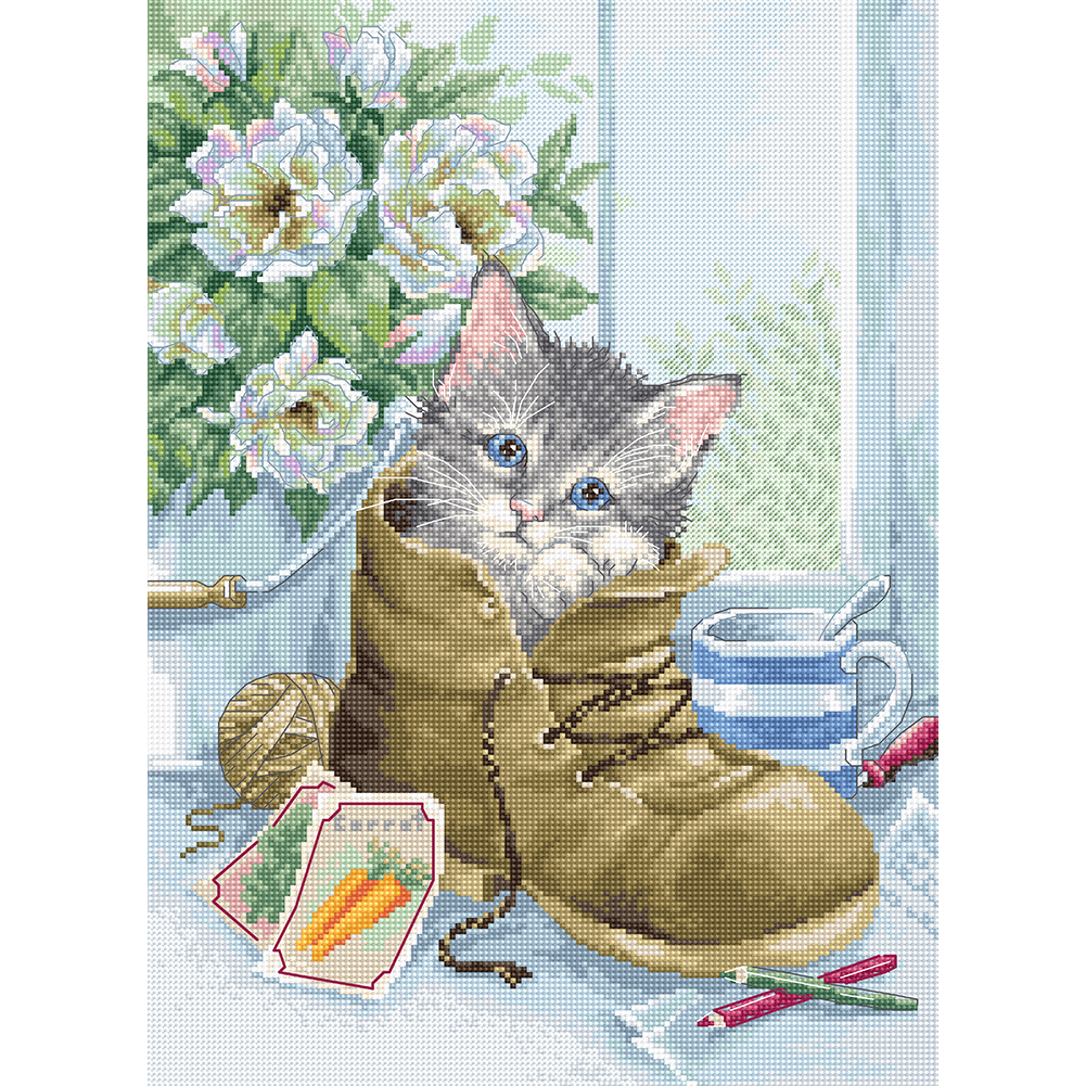 

Cat in Shoes - 11CT Stamped Cross Stitch - 40*50CM, 501 Original