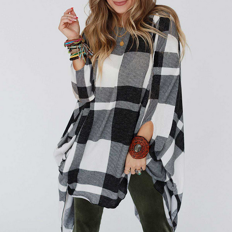 Casual Plaid Printed Autumn-winter Cashmere Knitting Top